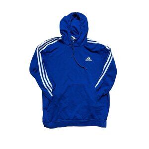 Adidas Blue 3 Stripe Pullover Hoodie Sweatshirt Logo Kangaroo Pocket L